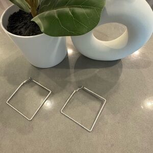 Silver Square/Diamond Hoop Earrings w Textured Silver